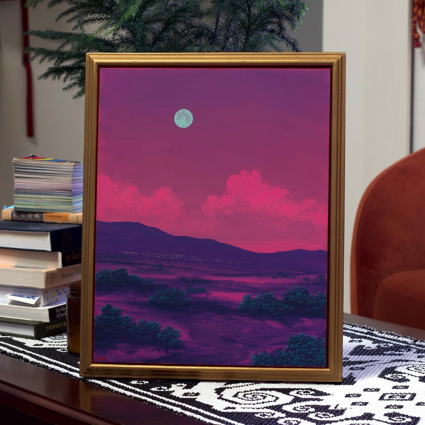 Santa Fe Nocturne Series 5, No.1 - 11" x 14"- Southwestern Oil Painting in Handmade Frame