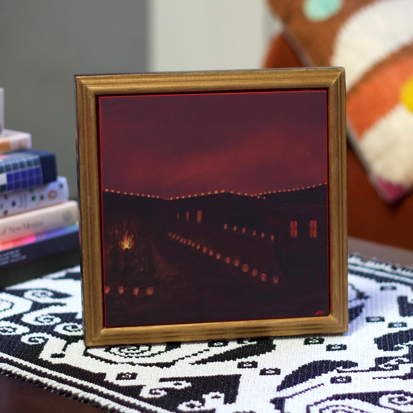 Winter in Santa Fe No.4 - 8" x 8"- Southwestern Oil Painting in Handmade Frame