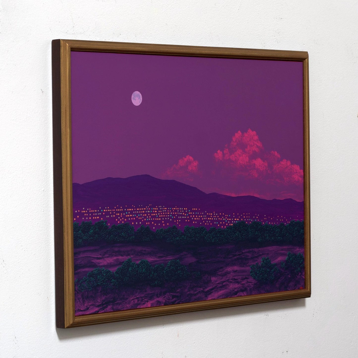Santa Fe Nocturne Series 5, No.2 - 18" x 24" Oil Painting in Handmade Frame