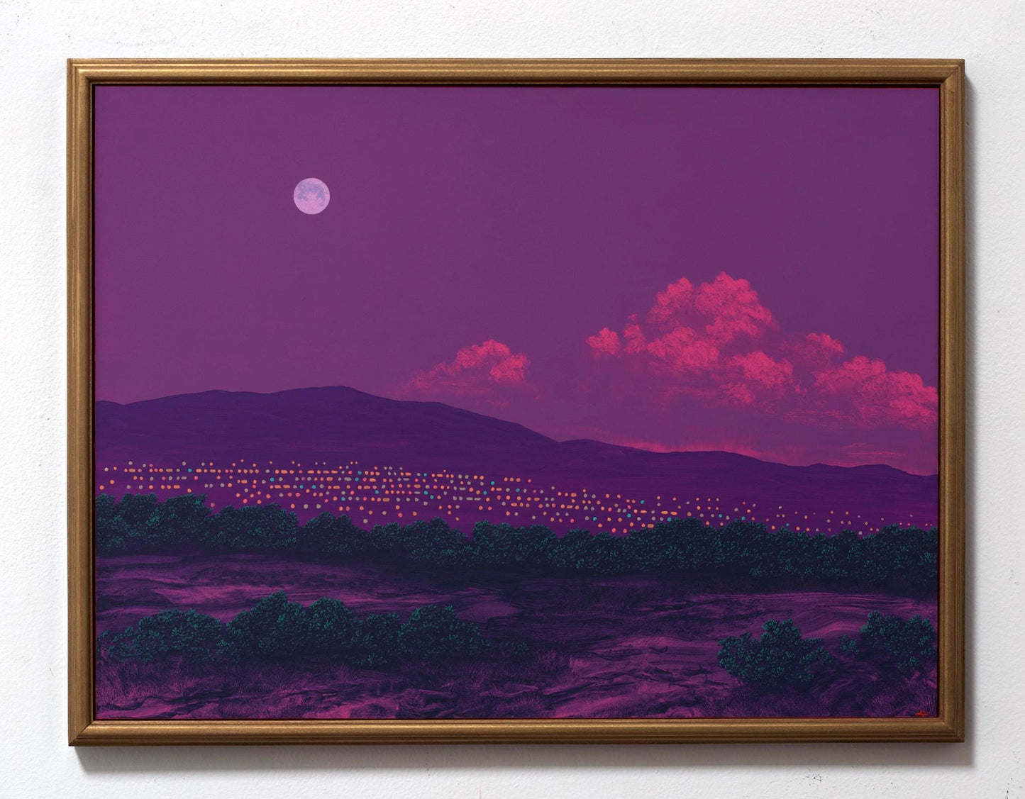 Santa Fe Nocturne Series 5, No.2 - 18" x 24" Oil Painting in Handmade Frame