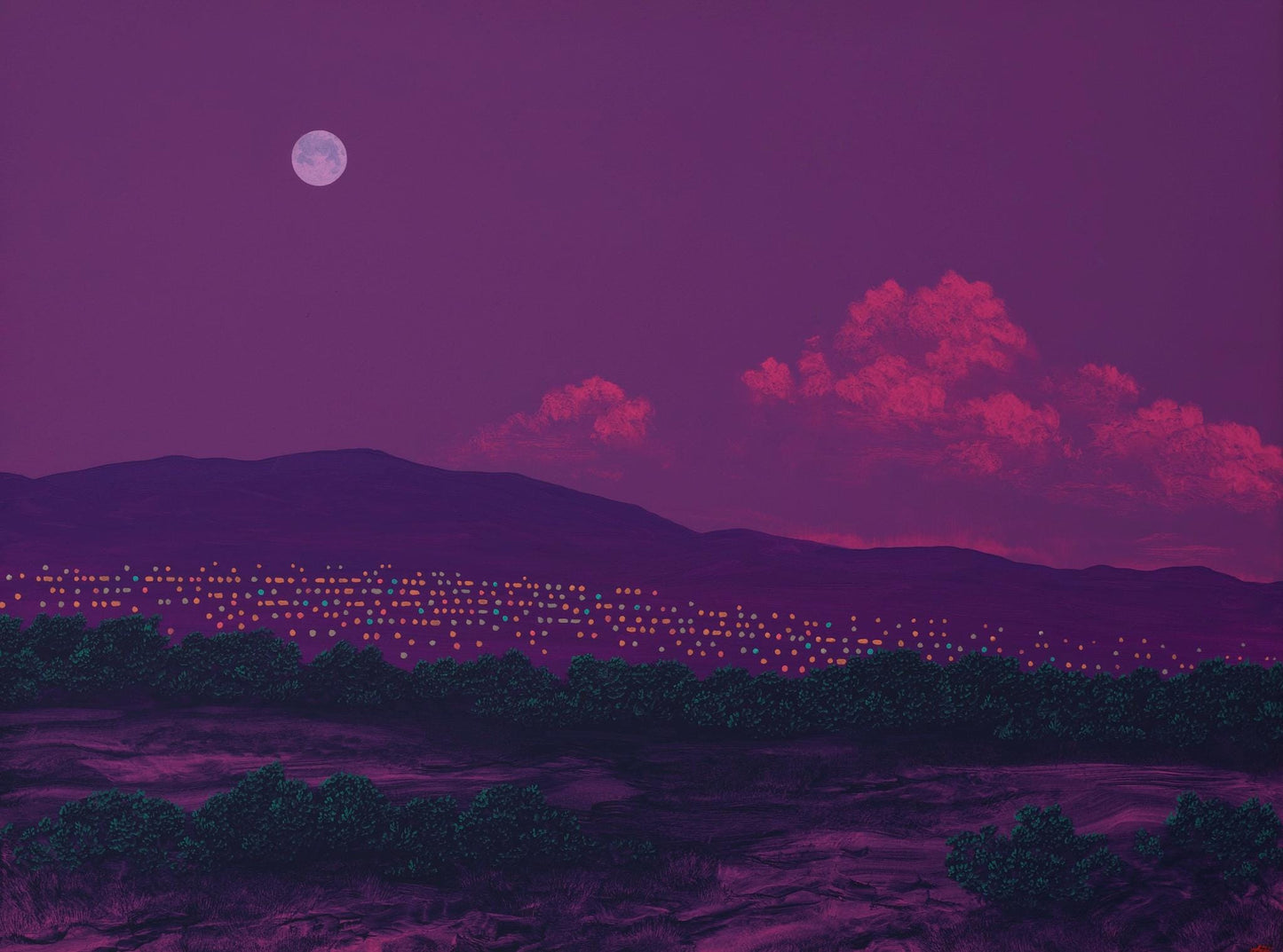 Santa Fe Nocturne Series 5, No.2 - 18" x 24" Oil Painting in Handmade Frame