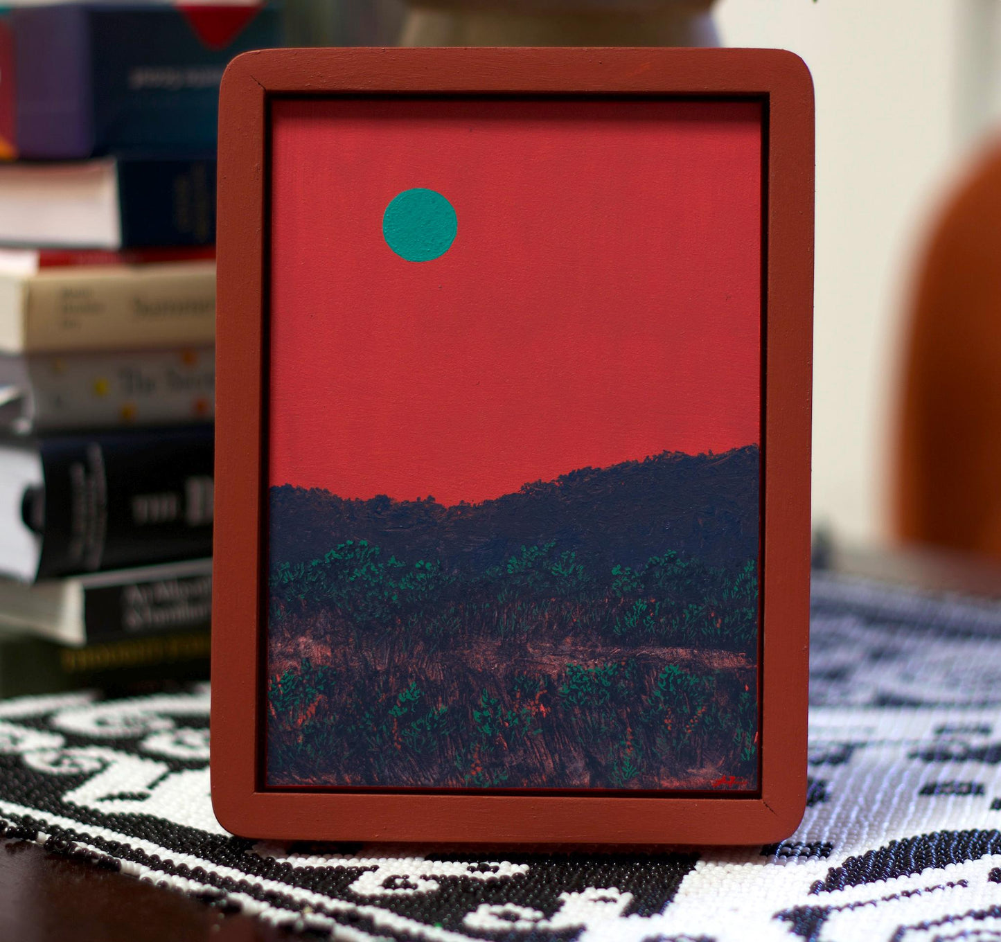 Tesuque Miniature No.5 - 5" x 7", Original Southwestern Landscape Painting in Handmade Frame