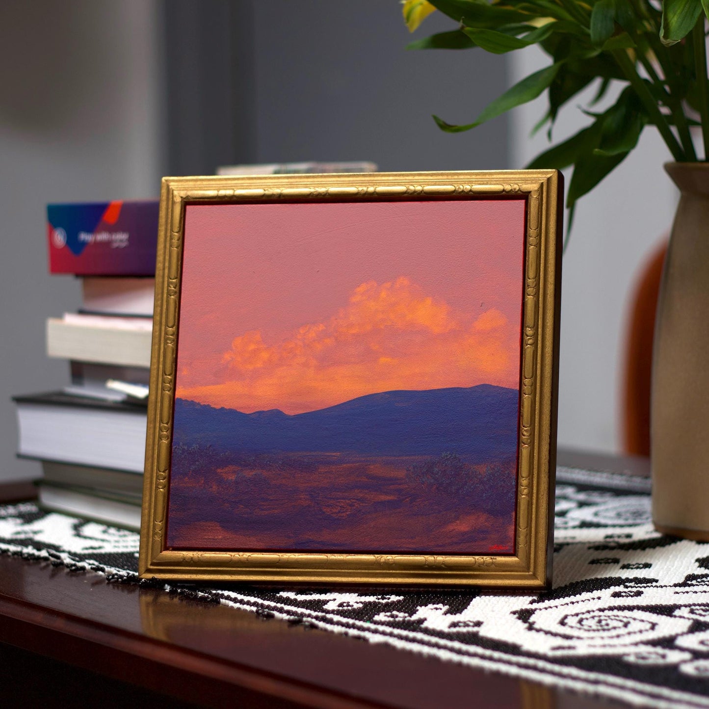 Sangre de Cristo Series 8, No.9 - 8" x 8", Original Southwestern Landscape Painting in Handmade Frame