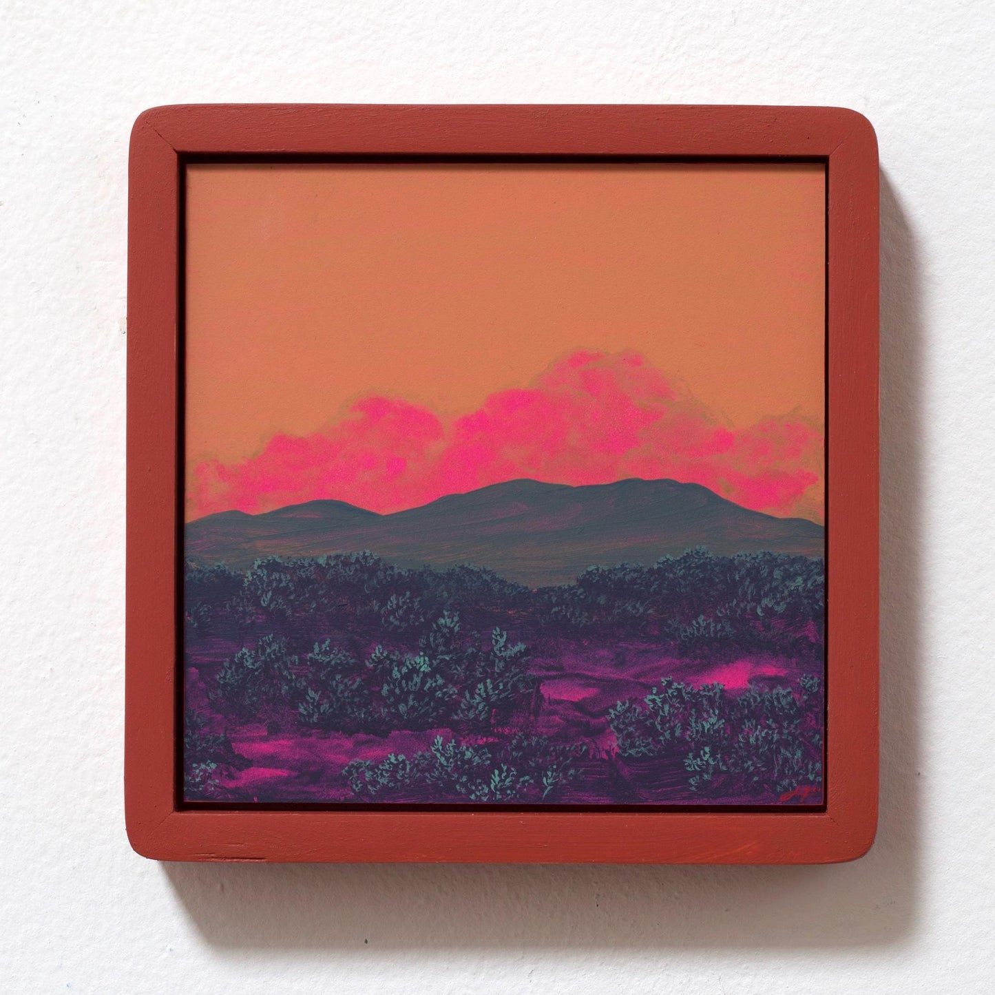 Sangre de Cristo Miniature Series 4, No.3 - 6" x 6", Original Southwestern Landscape Painting in Handmade Frame