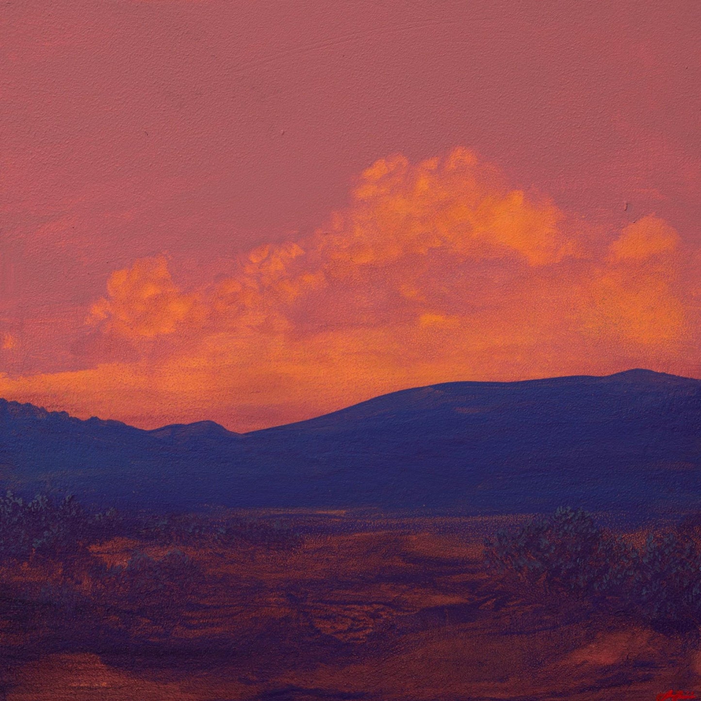 Sangre de Cristo Series 8, No.9 - 8" x 8", Original Southwestern Landscape Painting in Handmade Frame