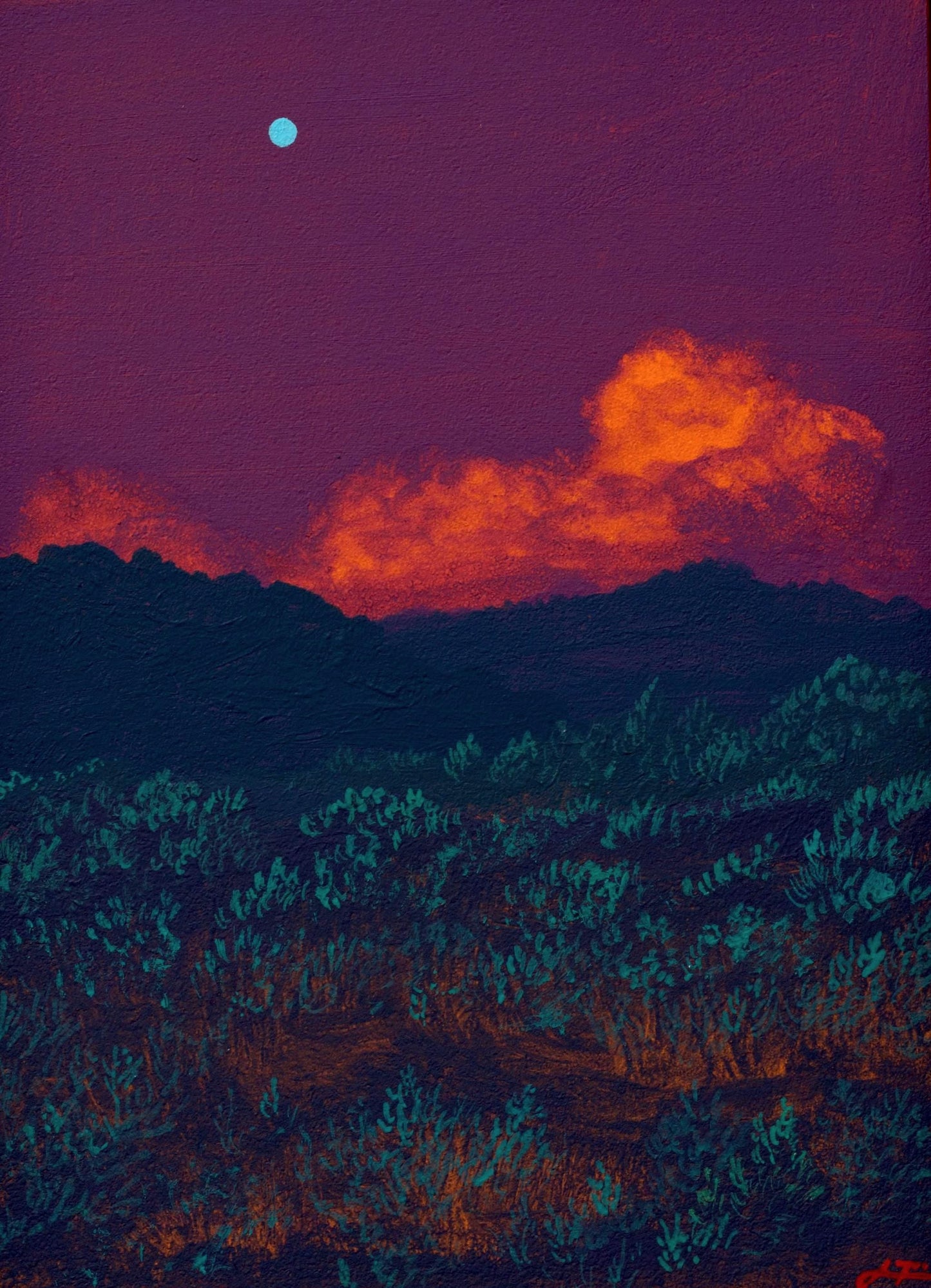 Twomile Reservoir, August 2nd 2025 - 5" x 7", Original Southwestern Landscape Painting in Handmade Frame