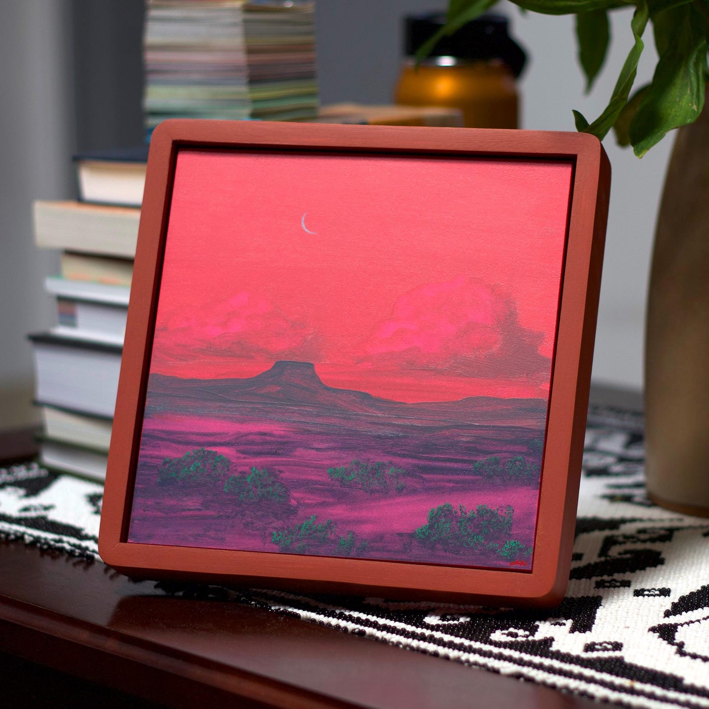 Abiquiú Series 4, No.11 - 8" x 8", Original Southwestern Landscape Painting in Handmade Frame