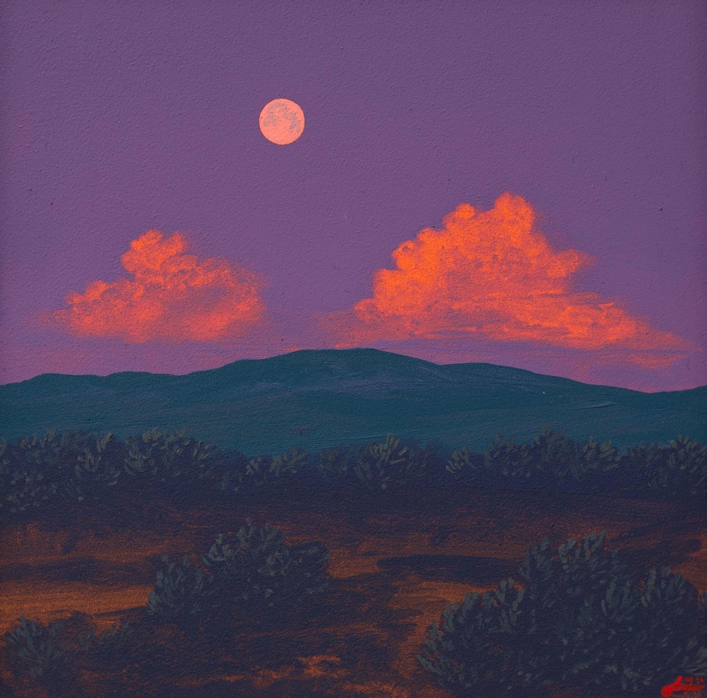 Santa Fe Foothills Mini Series 2, No.4 - 6" x 6" Southwest Landscape Painting in Handmade Frame