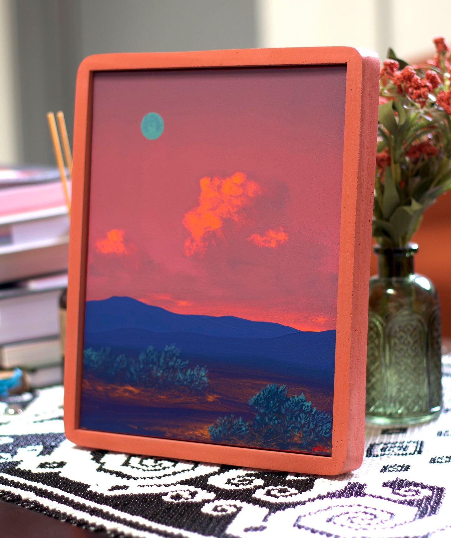 Santa Fe Foothills No.20 - 8" x 10", Original Southwestern Landscape Painting in Handmade Frame