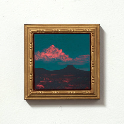 Abiquiú Miniature Series 3, No.2 - Original Southwest Landscape Oil Painting - 4 x 4 inches in handmade wooden frame