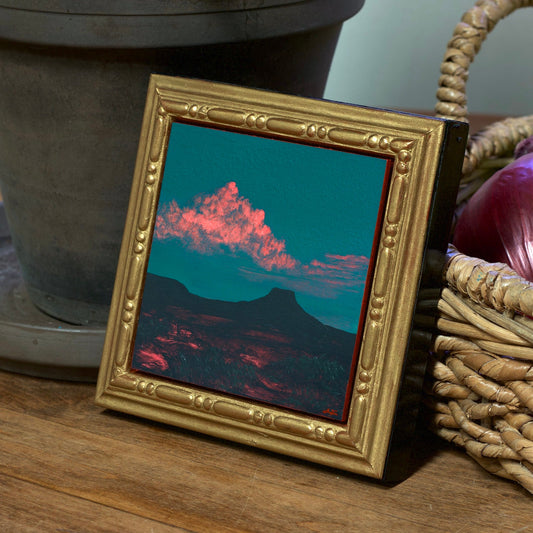 Abiquiú Miniature Series 3, No.2 - Original Southwest Landscape Oil Painting - 4 x 4 inches in handmade wooden frame