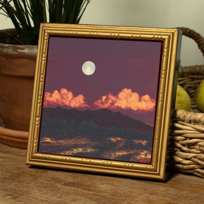 Ortiz Miniature Series 2, No.2 - 6" x 6", Original Southwestern Landscape Oil Painting in Handmade Frame