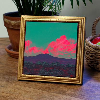 Sangre de Cristo Miniature Series 3, No.5 - 6" x 6", Original Southwestern Landscape Oil Painting in Handmade Frame