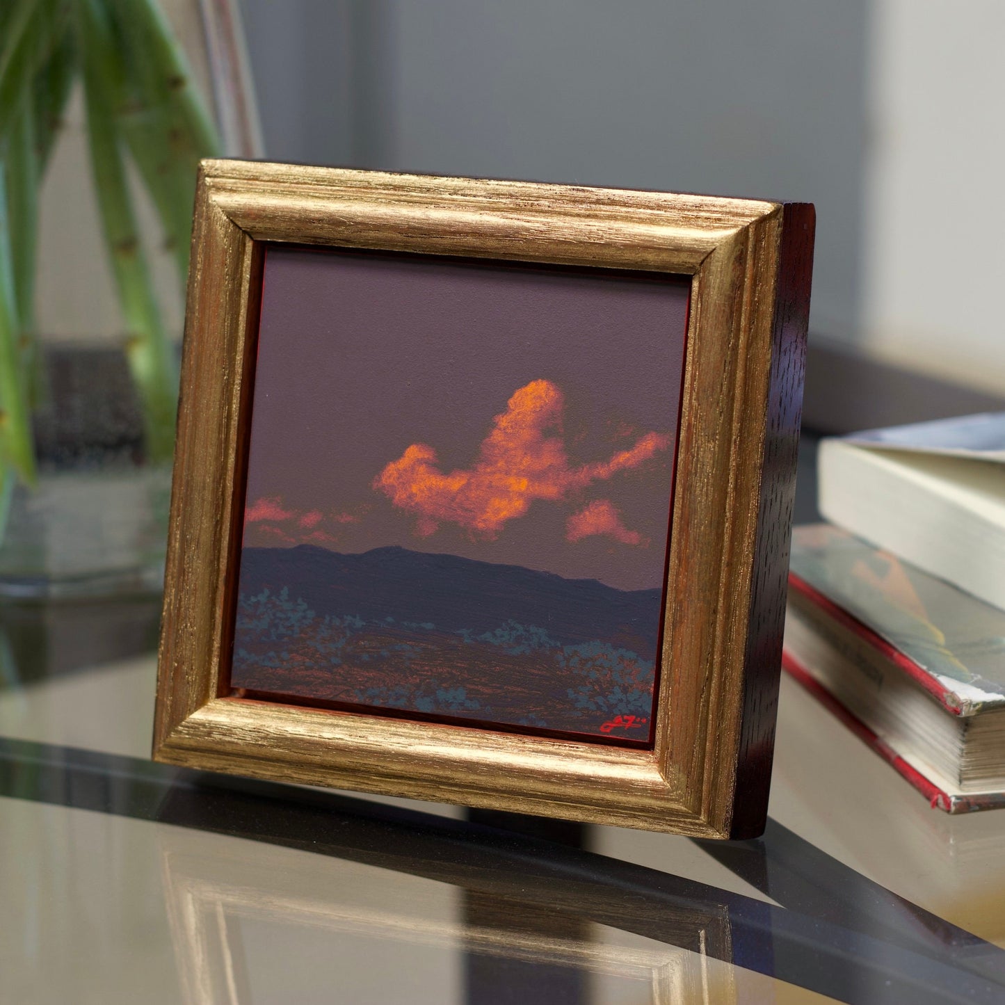 Jemez Miniature Series 3, No.5 - 4" x 4" Southwestern Oil Painting in Handmade Frame