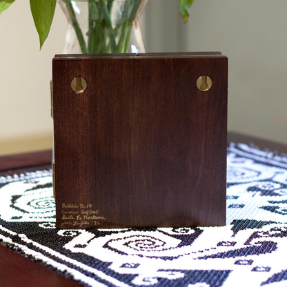 Retablo No.17 - Folding Triptych Oil Painting in Handmade Wooden Cabinet with Floral Motif