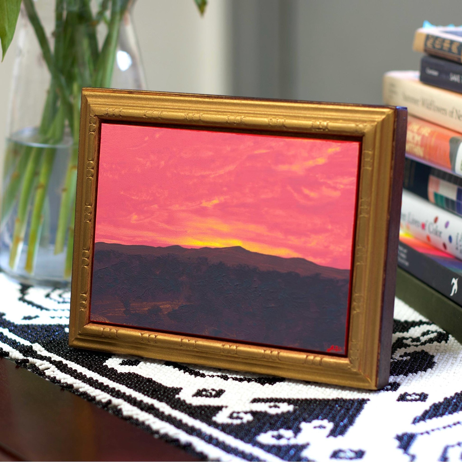 Jemez Miniature Series 3, No.7 - 5" x 7", Original Southwestern Landscape Oil Painting in Handmade Frame