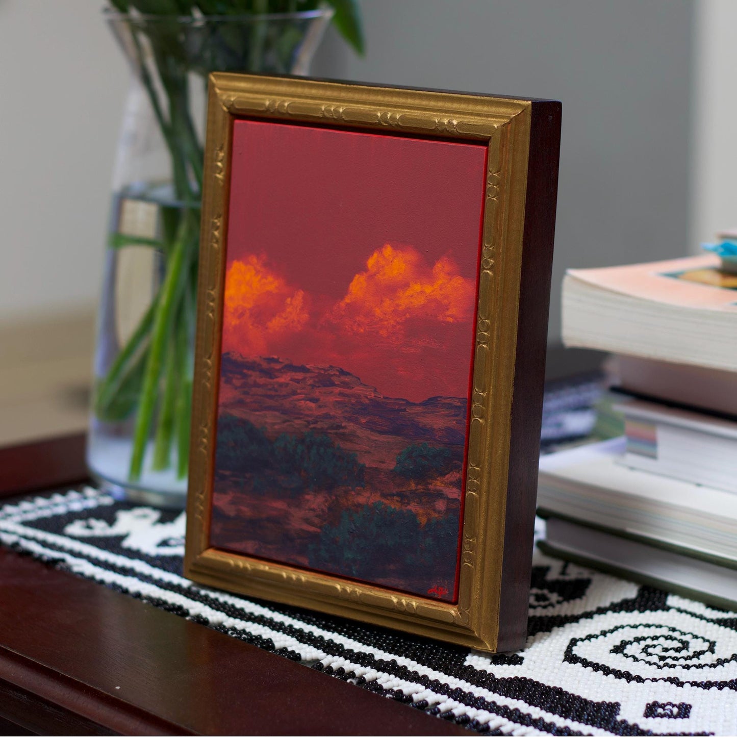 Chimayó Miniature Series 2, No.11 - 5" x 7", Original Southwestern Landscape Oil Painting in Handmade Frame