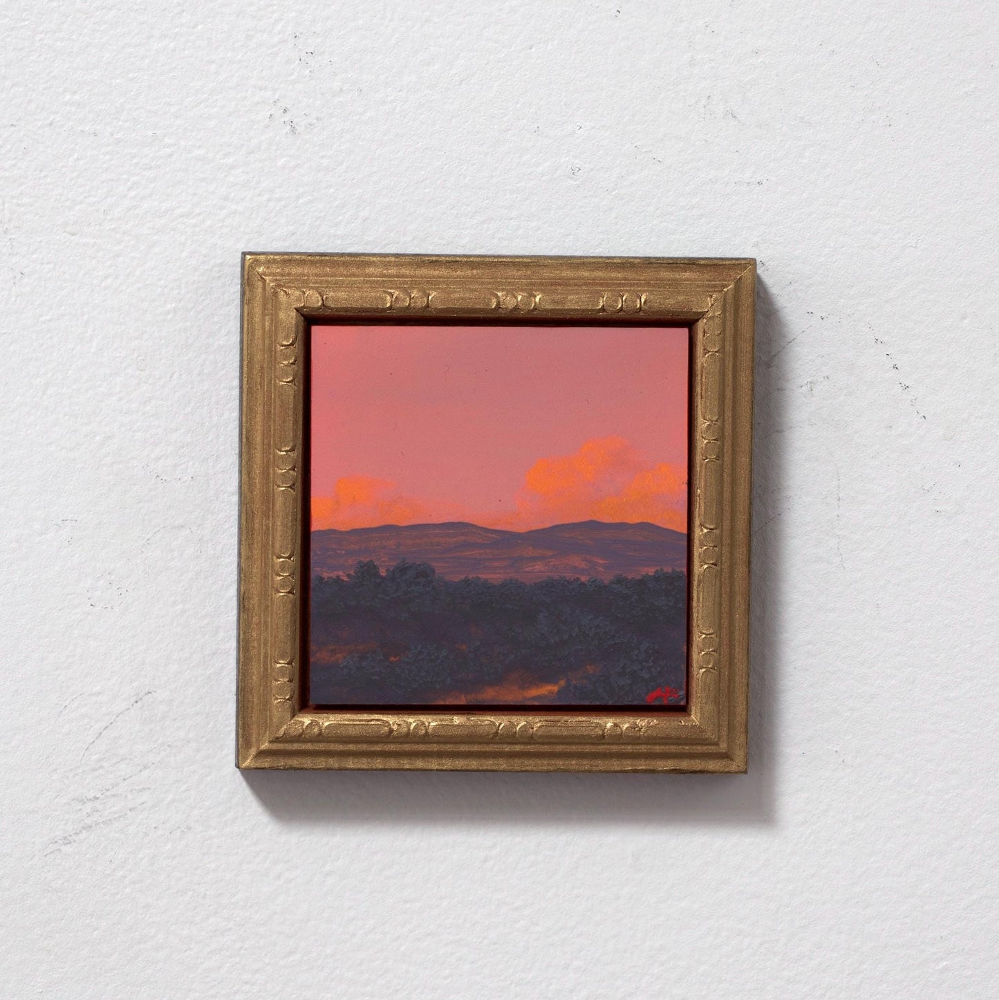 Sangre de Cristo Miniature Series 3, No.8 - 4" x 4" Southwestern Oil Painting in Handmade Frame