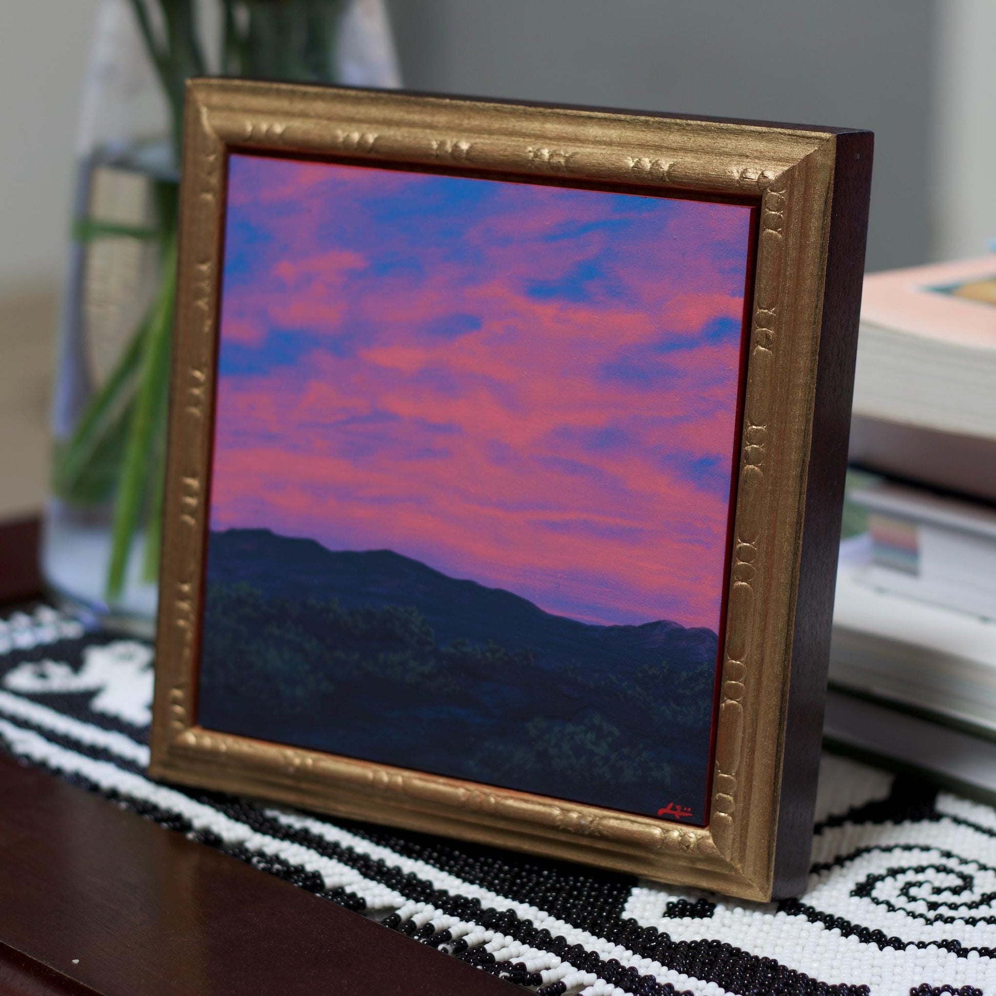 Sangre de Cristo Miniature Series 3, No.10 - 6" x 6", Original Southwestern Landscape Oil Painting in Handmade Frame