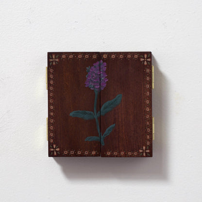 Retablo No.17 - Folding Triptych Oil Painting in Handmade Wooden Cabinet with Floral Motif