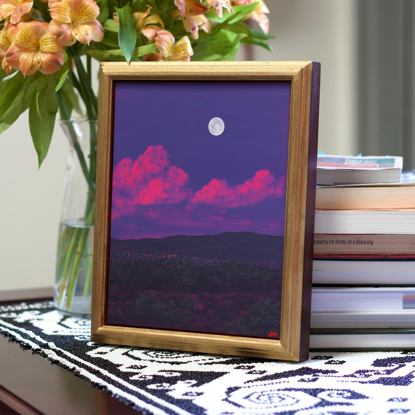 Santa Fe Nocturne Series 4, No.7 - 8" x 10"- Southwestern Oil Painting in Handmade Frame