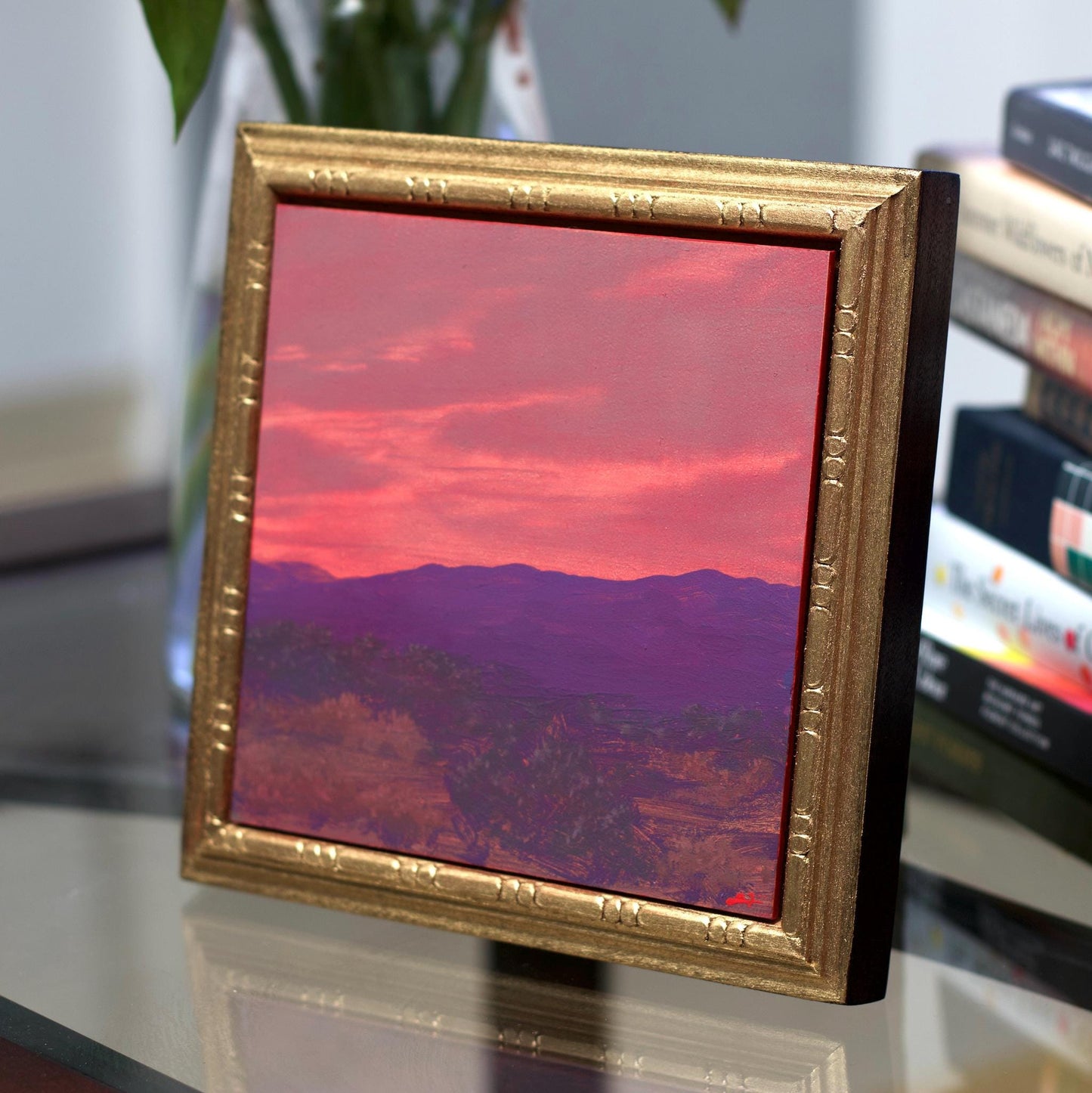 Sangre de Cristo Miniature Series 3, No.6 - 6" x 6", Original Southwestern Landscape Oil Painting in Handmade Frame