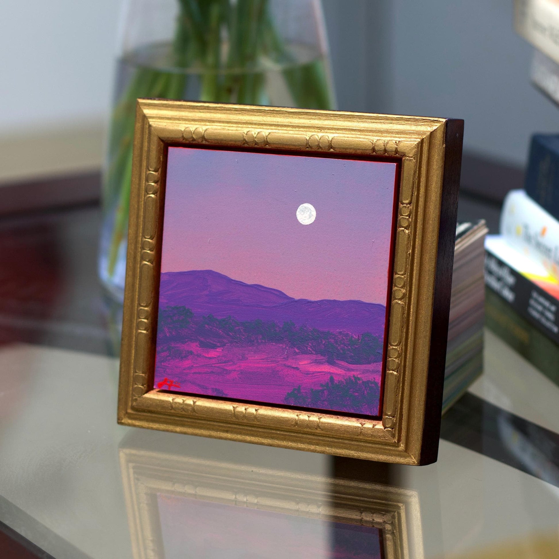 Sangre de Cristo Miniature Series 3, No.7 - 4" x 4" Southwestern Oil Painting in Handmade Frame