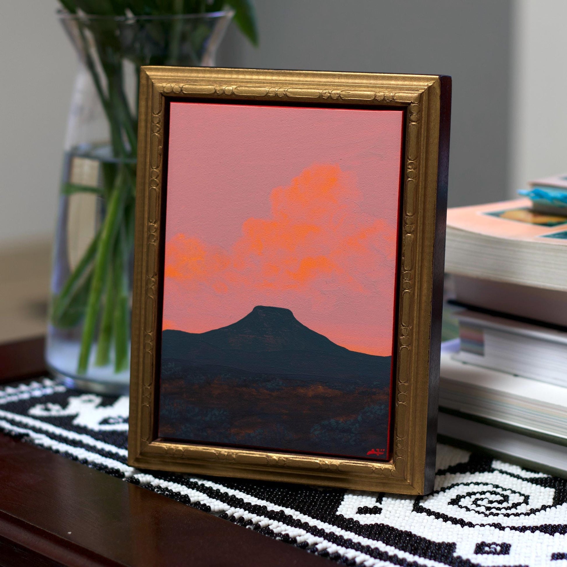 Abiquiú Miniature Series 3, No.6 - 5" x 7", Original Southwestern Landscape Oil Painting in Handmade Frame