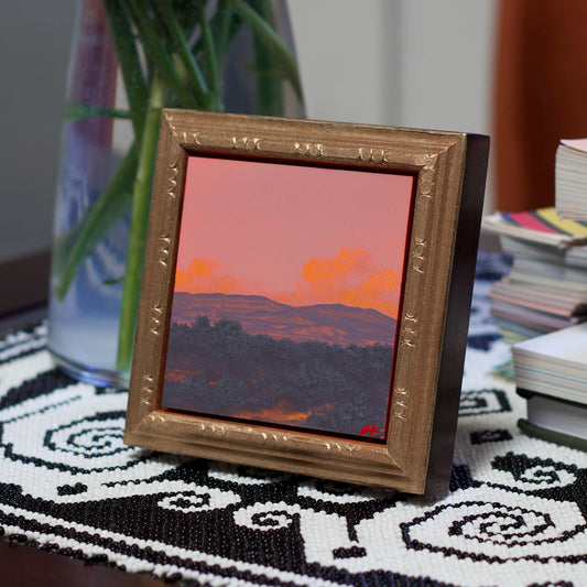 Sangre de Cristo Miniature Series 3, No.8 - 4" x 4" Southwestern Oil Painting in Handmade Frame