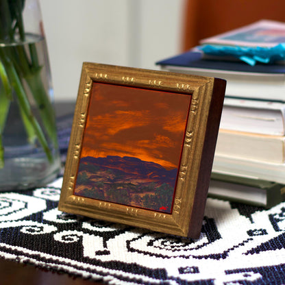 Chimayó Miniature Series 2, No.12 - 4" x 4" Southwestern Oil Painting in Handmade Frame