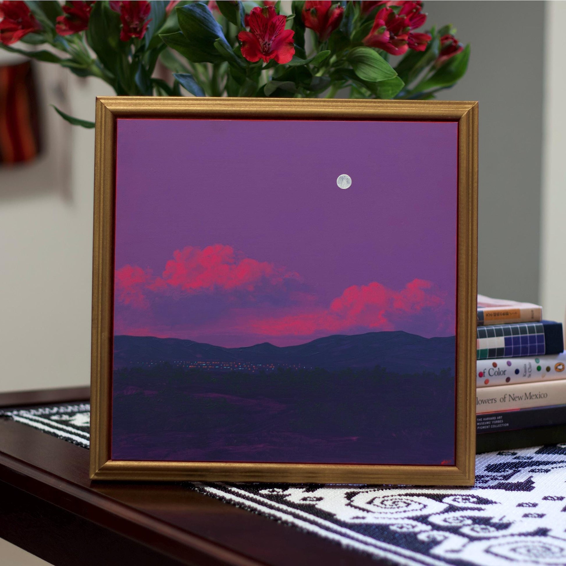 Santa Fe Nocturne Series 4, No.11 - 12" x 12" Oil Painting in Handmade Frame