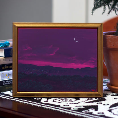 Santa Fe Nocturne Series 04, No.19 - 8" x 10"- Southwestern Oil Painting in Handmade Frame