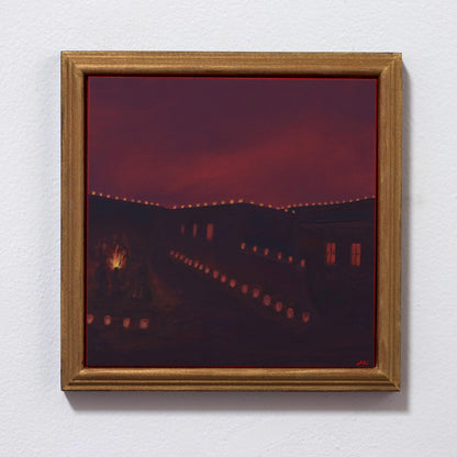 Winter in Santa Fe No.4 - 8" x 8"- Southwestern Oil Painting in Handmade Frame