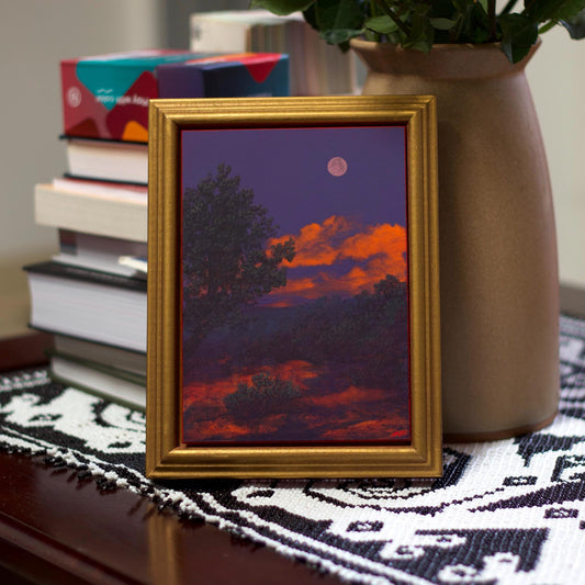 Tesuque Miniature No.4 - 5" x 7", Original Southwestern Landscape Oil Painting in Handmade Frame