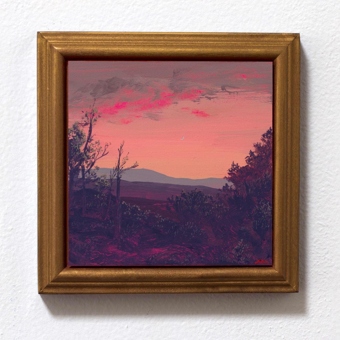 Big Tesuque Trail Miniature No.1 - 5" x 5", Original Southwestern Landscape Painting in Handmade Frame