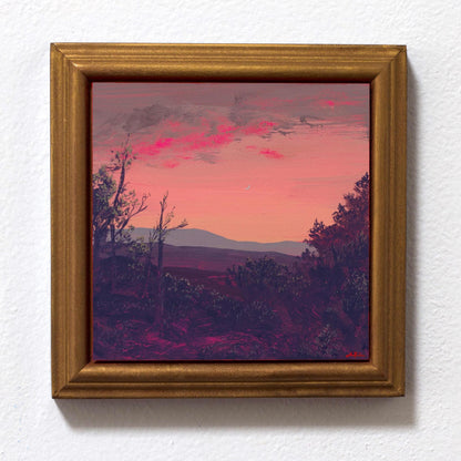 Big Tesuque Trail Miniature No.1 - 5" x 5", Original Southwestern Landscape Painting in Handmade Frame
