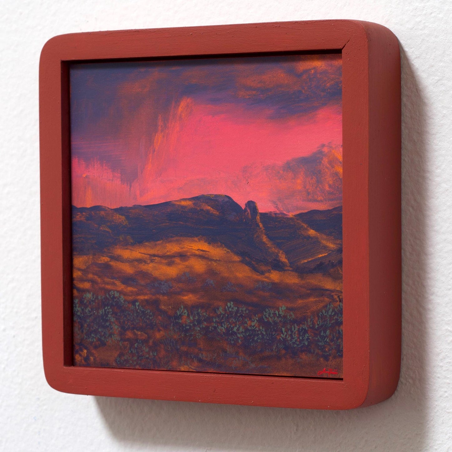 Ghost Ranch Miniature No.09 - 5" x 5", Original Southwestern Landscape Painting in Handmade Frame