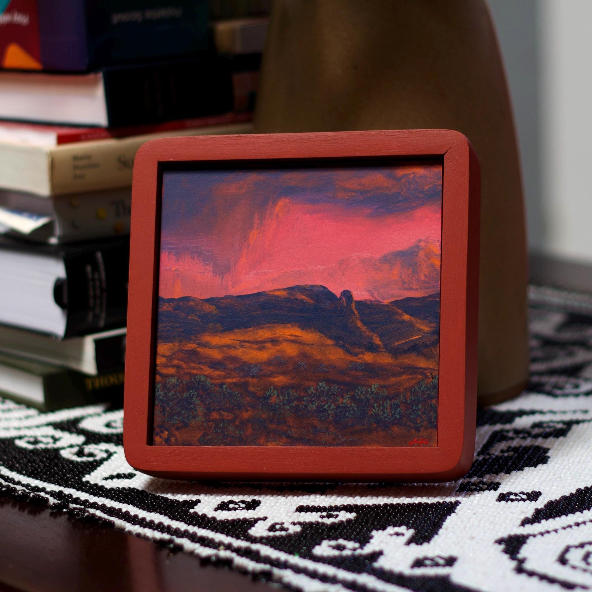 Ghost Ranch Miniature No.09 - 5" x 5", Original Southwestern Landscape Painting in Handmade Frame