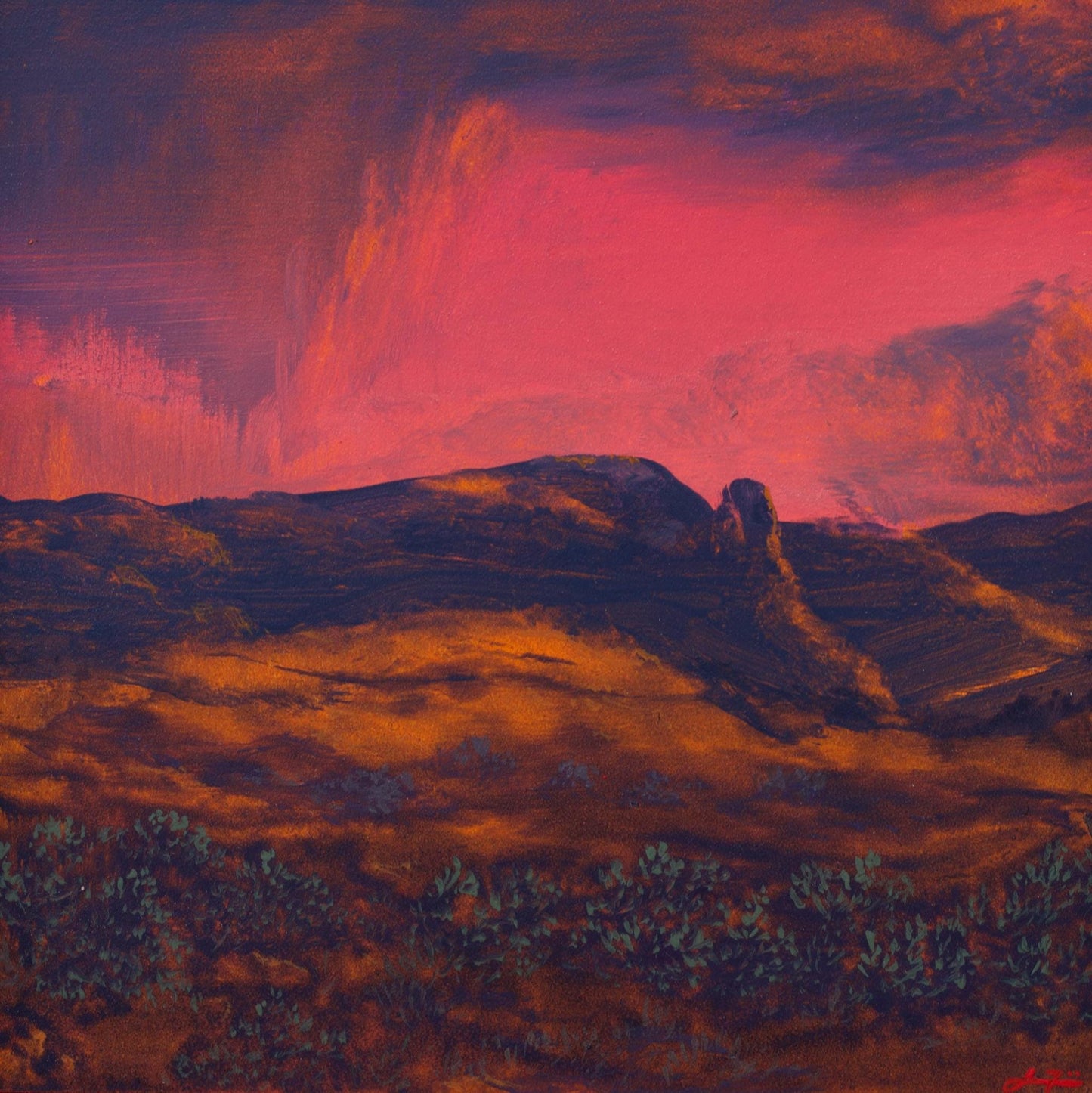 Ghost Ranch Miniature No.09 - 5" x 5", Original Southwestern Landscape Painting in Handmade Frame