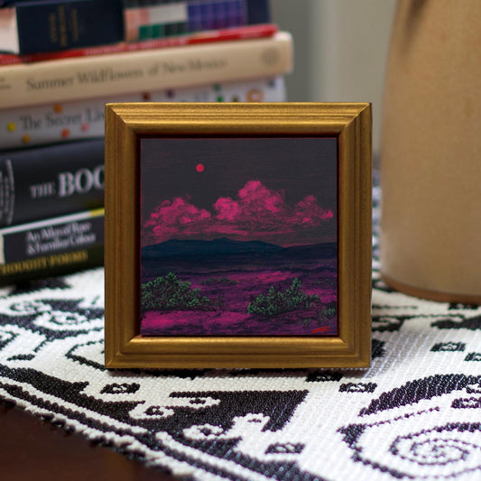Jemez Miniature Series 4, No.3 - 4" x 4", Original Southwestern Landscape Oil Painting in Handmade Frame