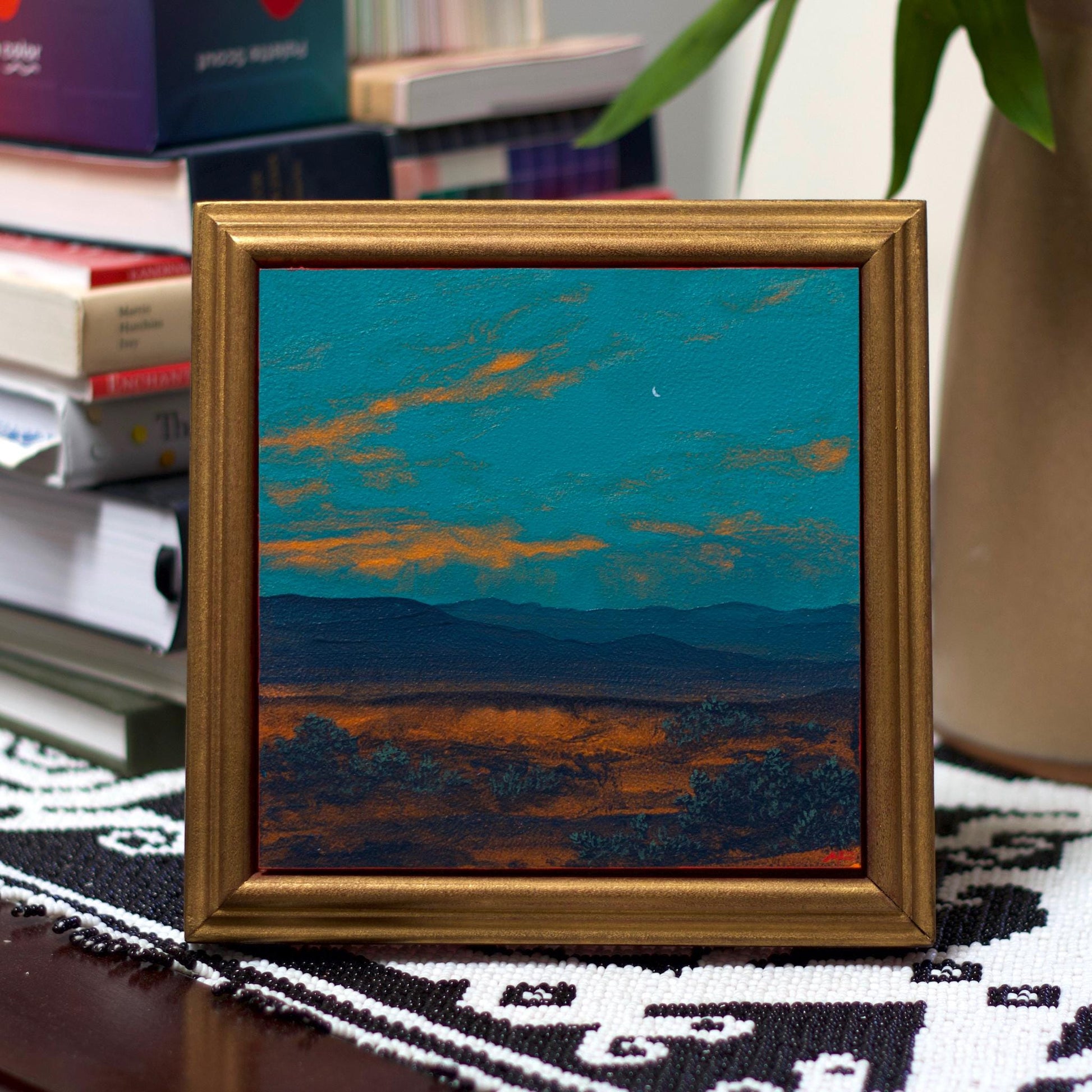 Jemez Miniature Series 4, No.5 - 6" x 6", Original Southwestern Landscape Painting in Handmade Frame