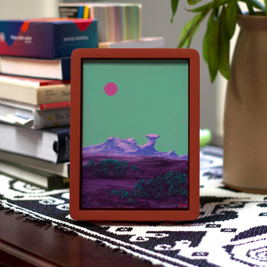 Camel Rock Miniature No.3 - 5" x 7", Original Southwestern Landscape Painting in Handmade Frame