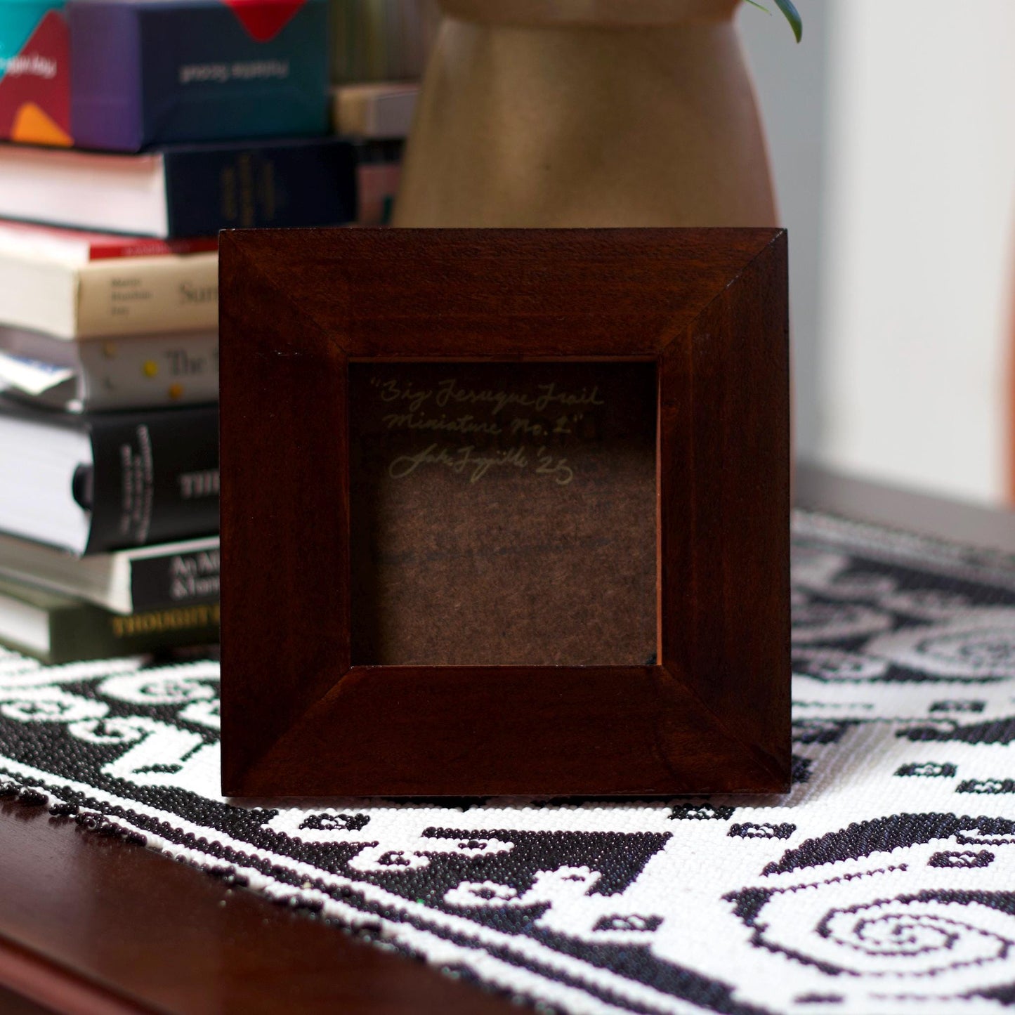 Big Tesuque Trail Miniature No.1 - 5" x 5", Original Southwestern Landscape Painting in Handmade Frame