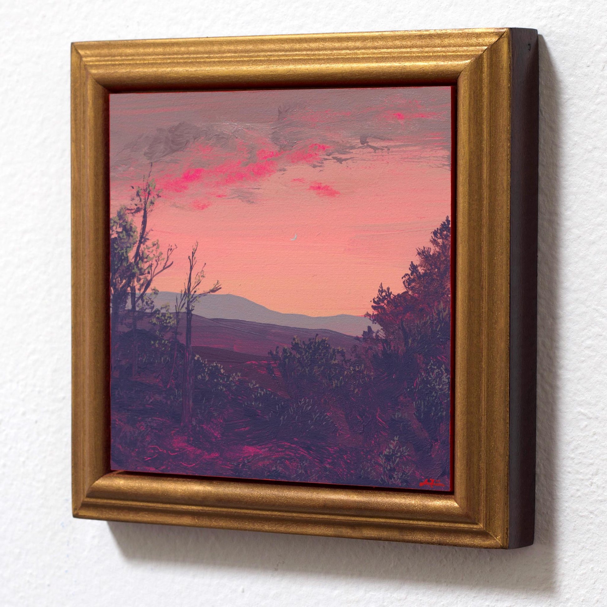 Big Tesuque Trail Miniature No.1 - 5" x 5", Original Southwestern Landscape Painting in Handmade Frame