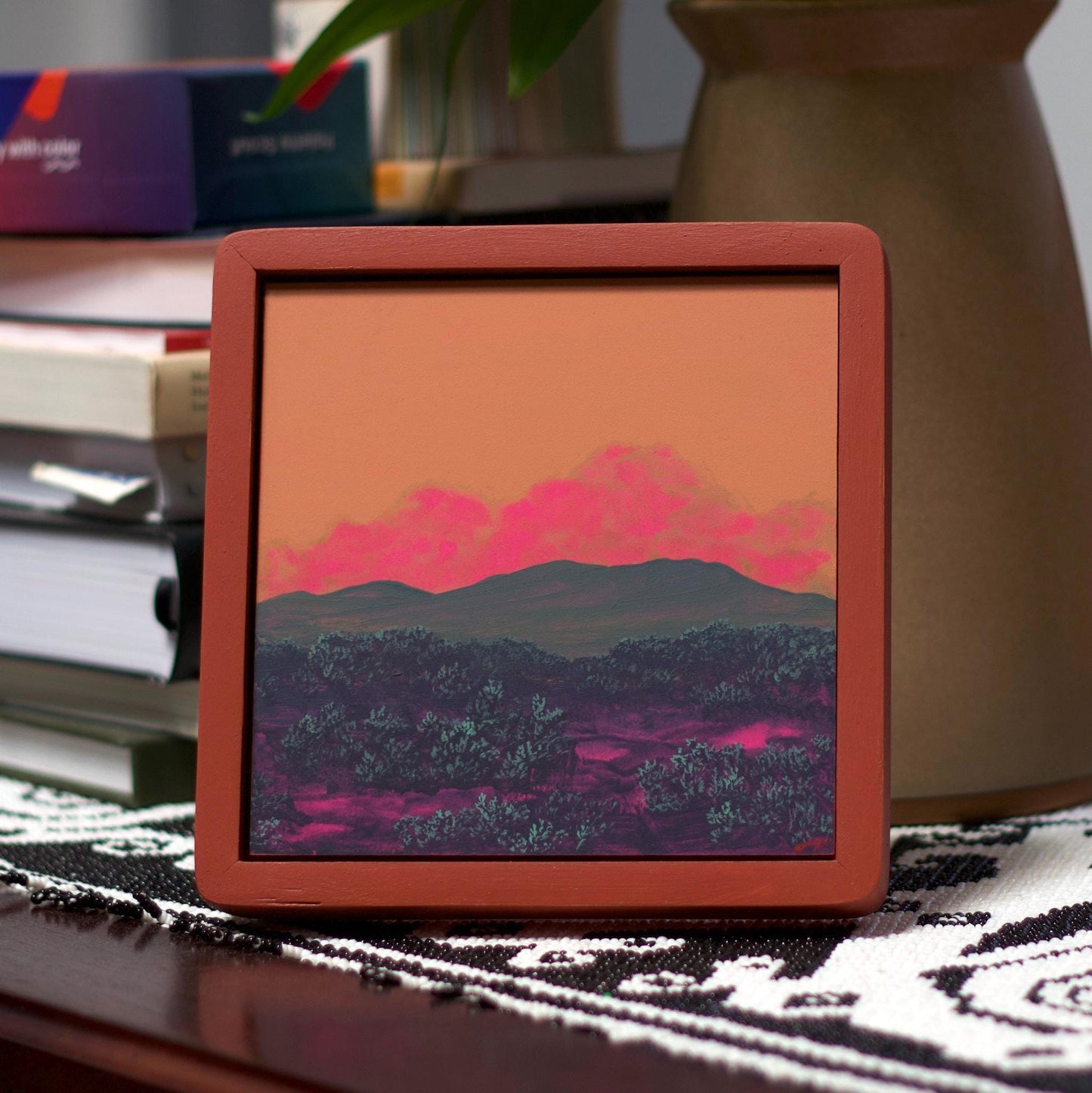 Sangre de Cristo Miniature Series 4, No.3 - 6" x 6", Original Southwestern Landscape Painting in Handmade Frame