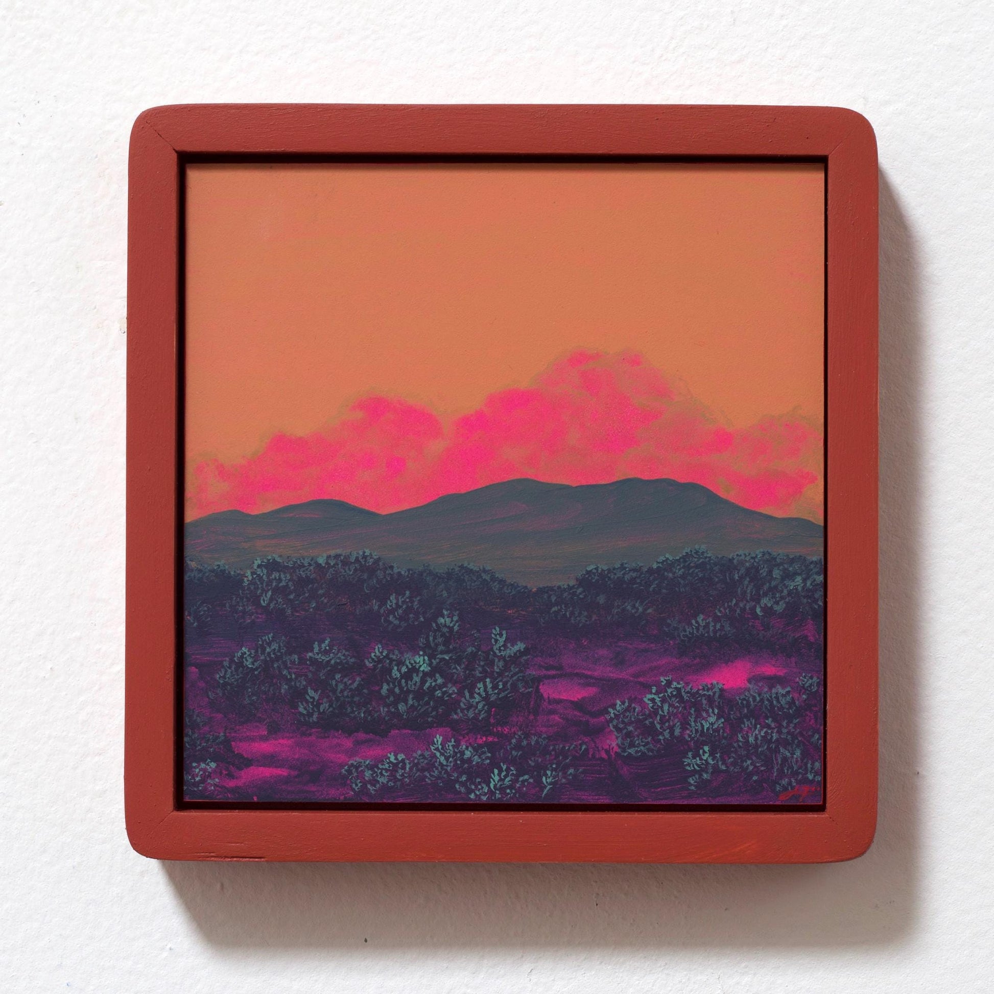 Sangre de Cristo Miniature Series 4, No.3 - 6" x 6", Original Southwestern Landscape Painting in Handmade Frame