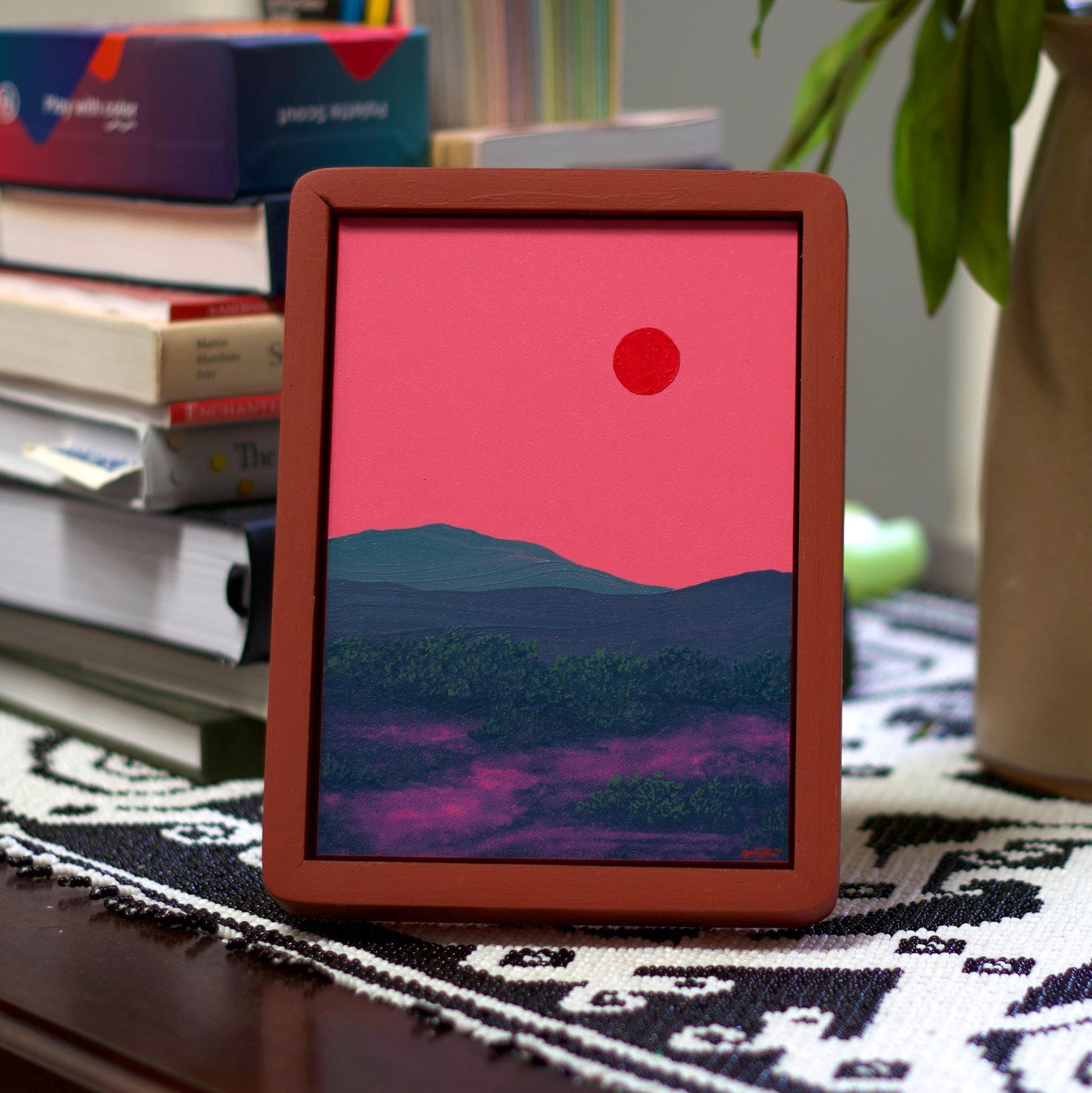 Sangre de Cristo Miniature Series 4, No.4 - 5" x 7", Original Southwestern Landscape Painting in Handmade Frame