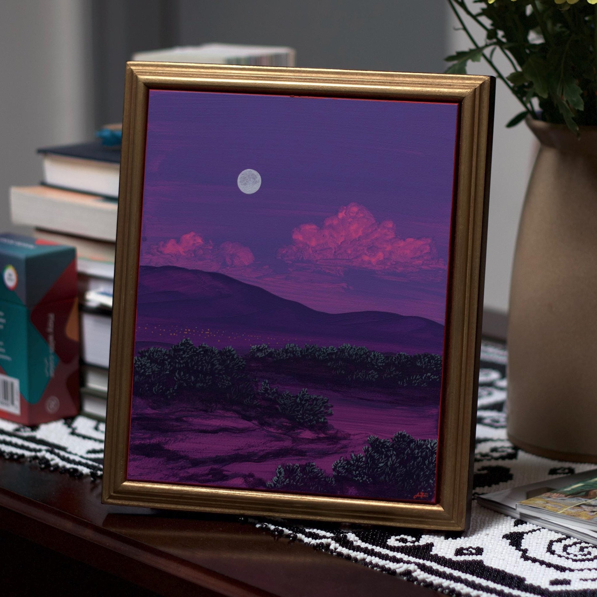 Santa Fe Nocturne Series 5, No.4 - 8" x 10"- Southwestern Painting in Handmade Frame