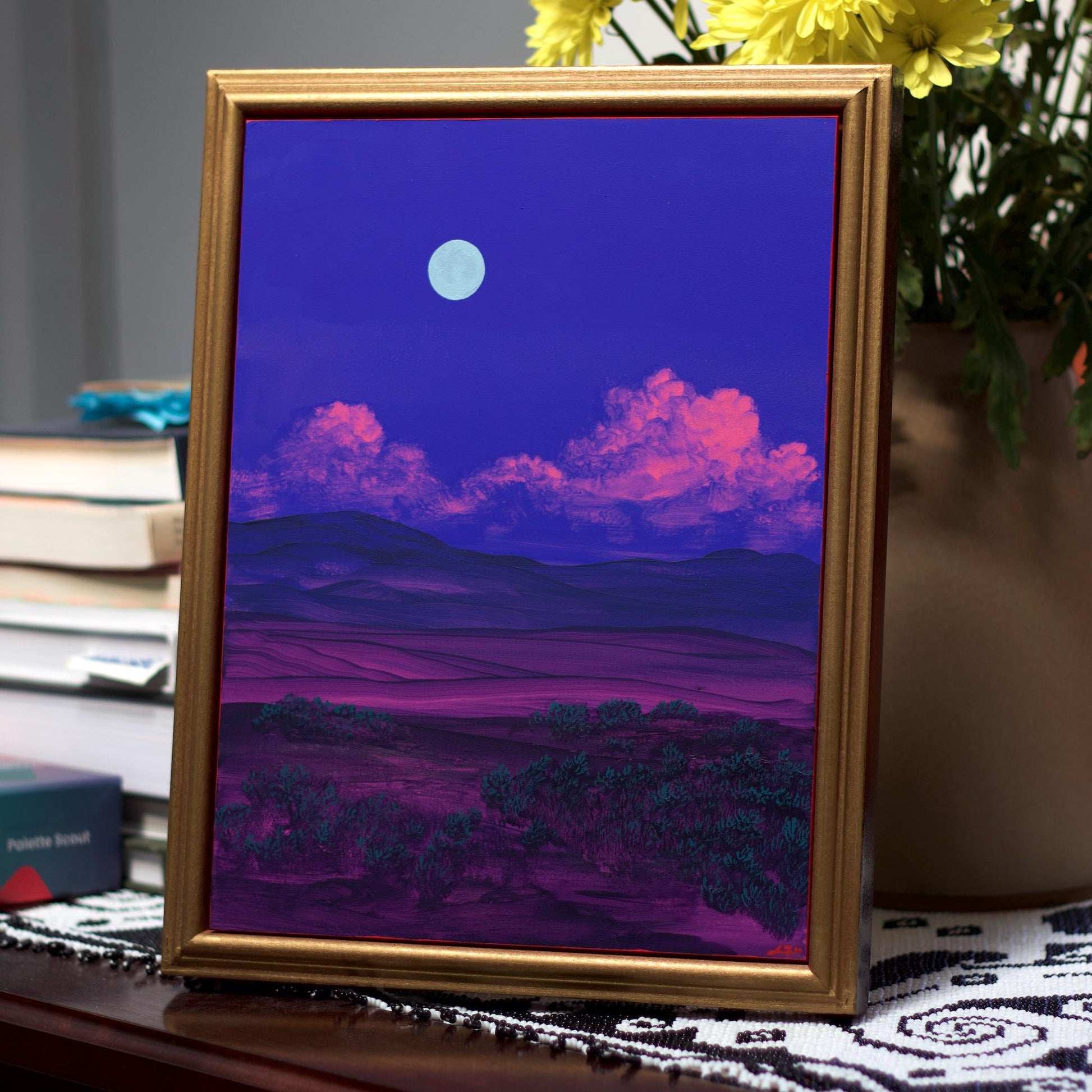 Atalaya w. Sun & Moon Mountains No.2 - 9" x 12"- Southwestern Painting in Handmade Frame