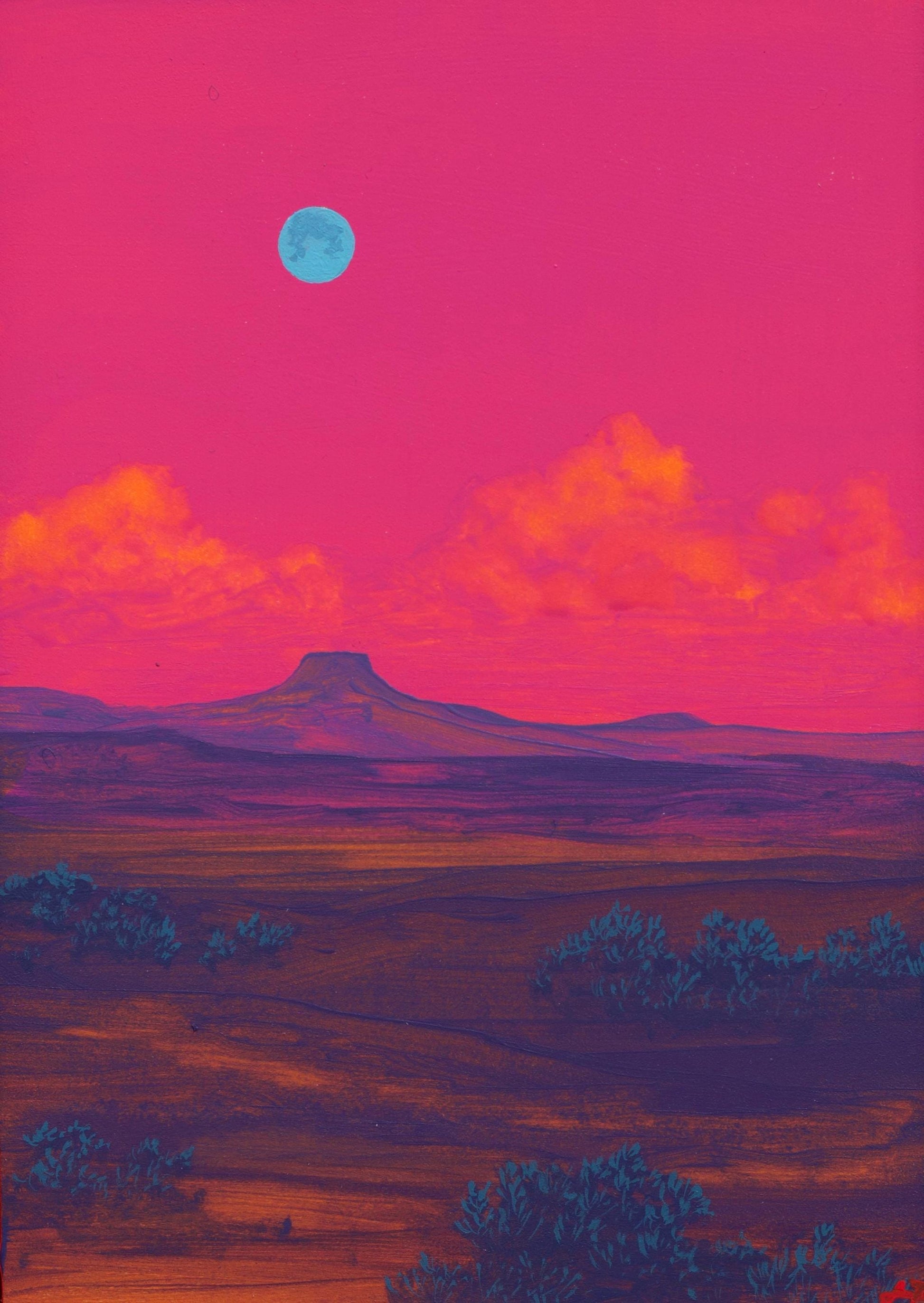 Abiquiú Miniature Series 3, No.12 - 5" x 7" Original Southwest Landscape Painting in Handmade Frame